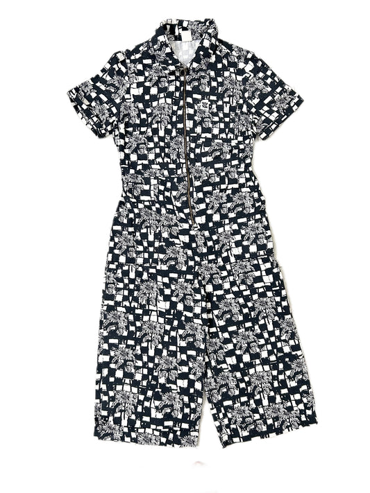 L.E. Ragan - Cotton Jumpsuit in Black & White Sunflower Check