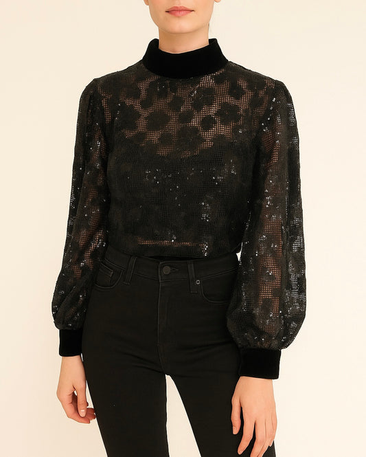 Black Sequin Sheer Blouse