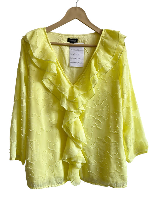BOOHOO Ruffle Burnout Blouse in a lemon yellow color