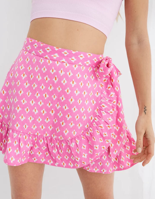 Aerie Ikkat Wrap Mini Skirt