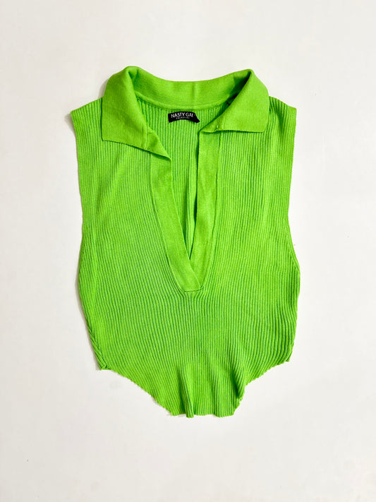 Neon Collar Ribbed Top