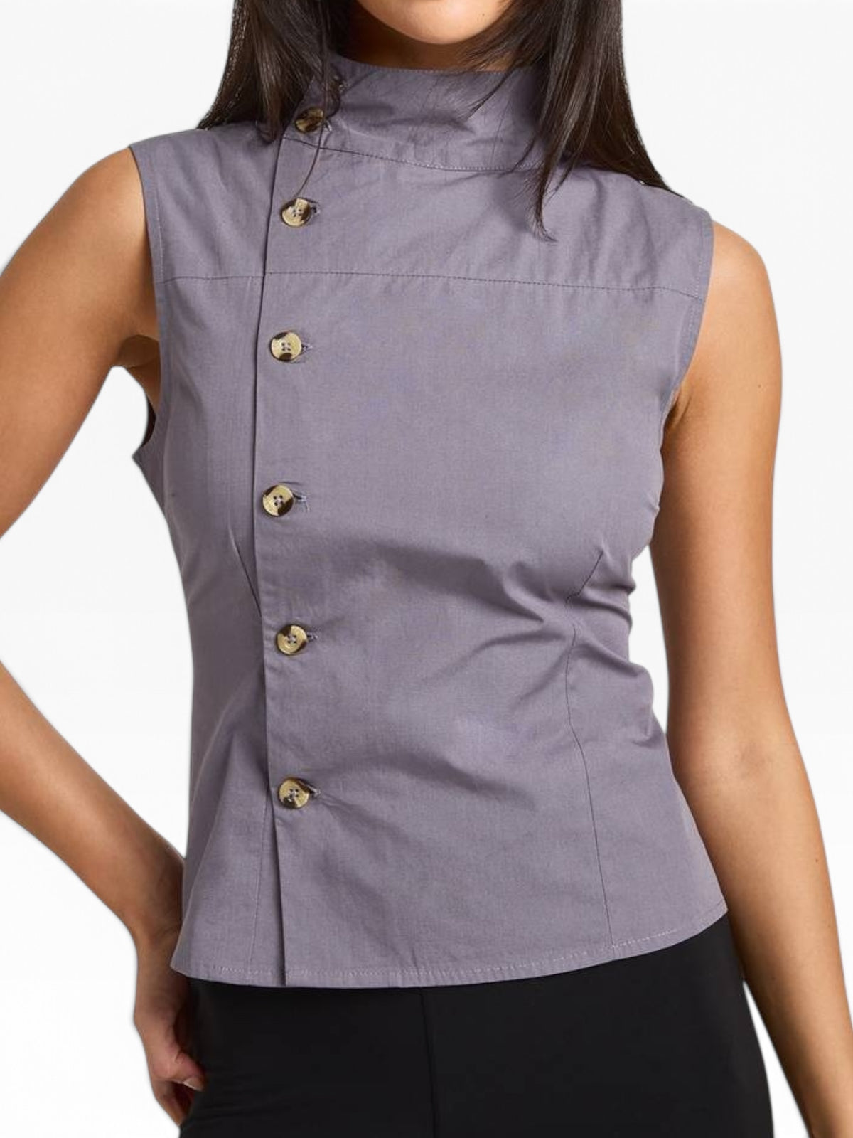 Boohoo Slate Grey Cotton Funnel Neck Top: 40”