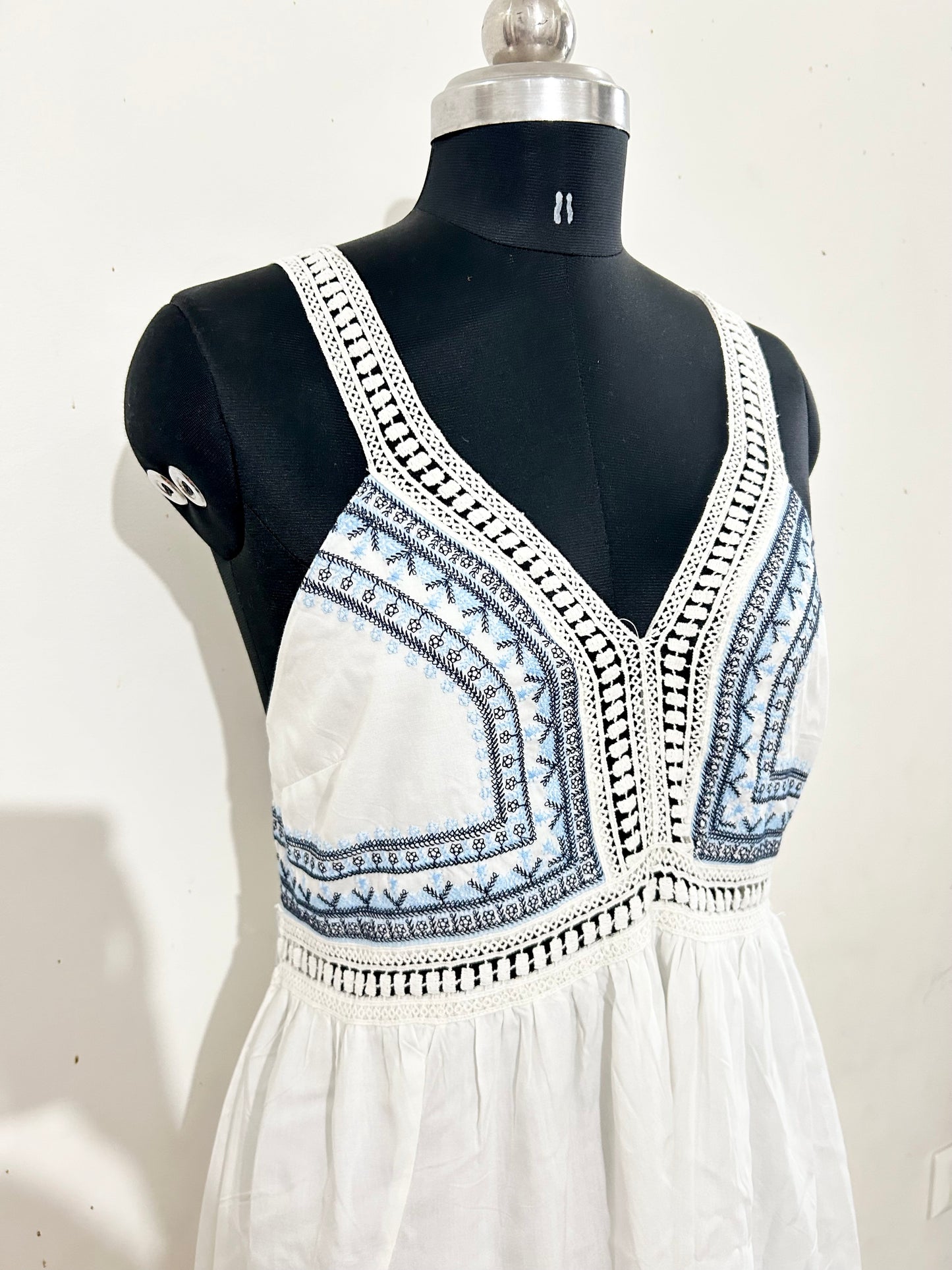 KOTON Embroidered Spaghetti Strappy Midi Dress