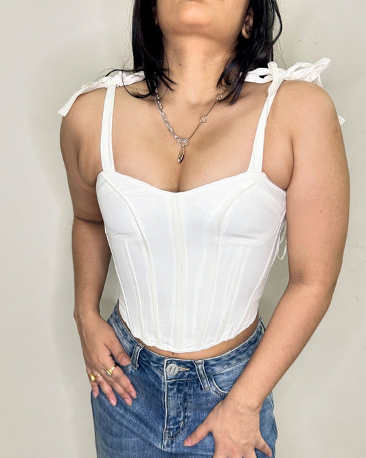 White Bustier Knot Top