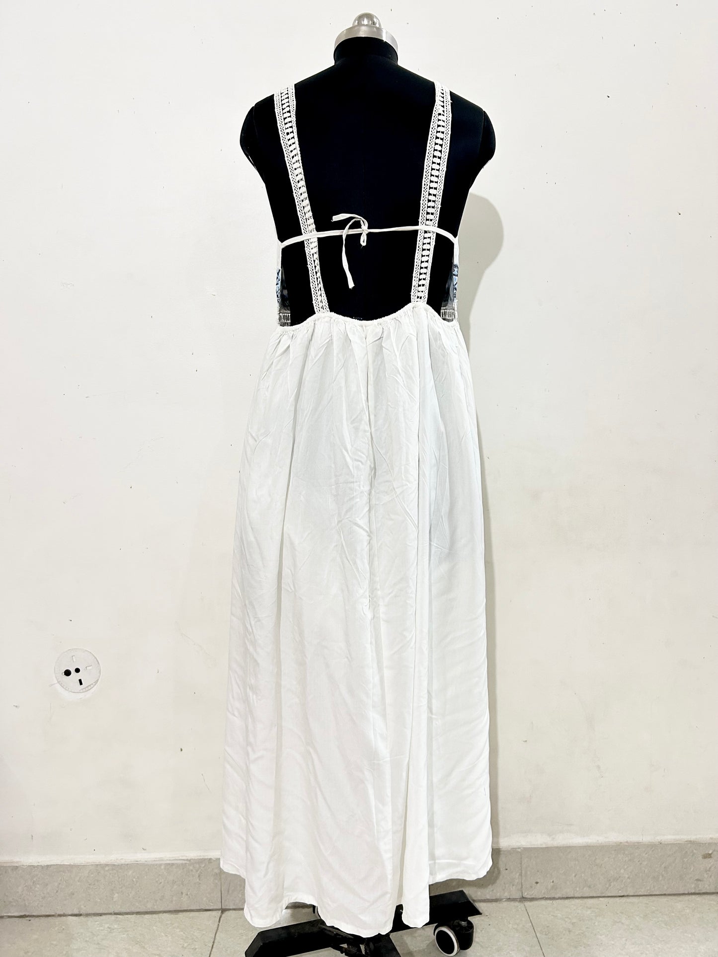 KOTON Embroidered Spaghetti Strappy Midi Dress