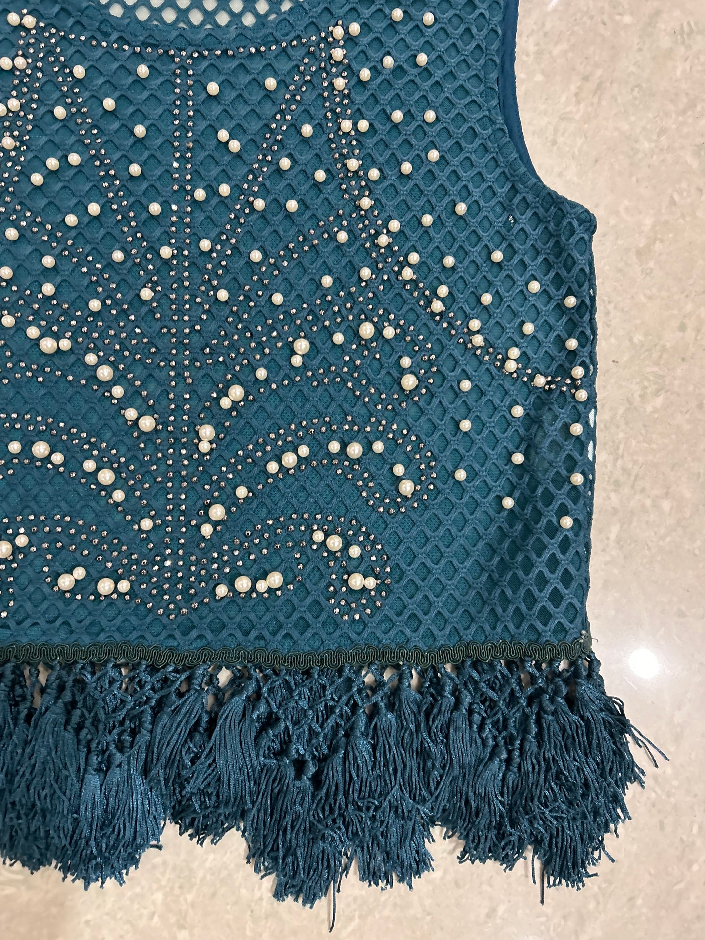 Pearl Embellished Fringe Top