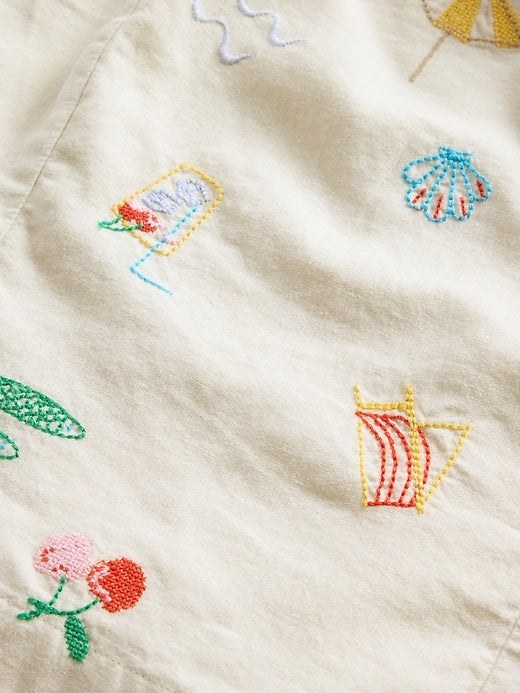 Cotton Linen Embroidered Skort Set