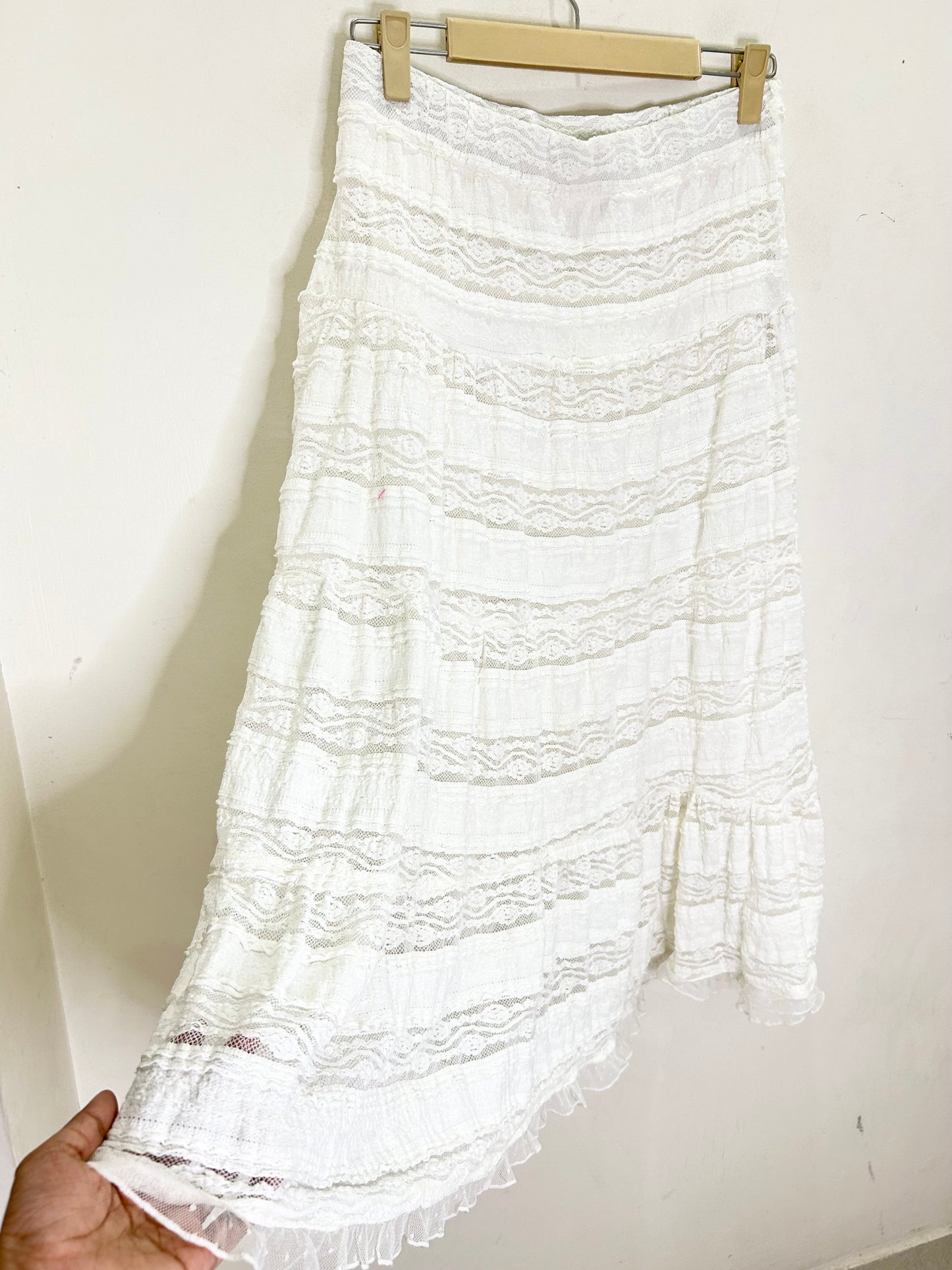 ASOS DESIGN lace textured tiered smock maxi skirt in white