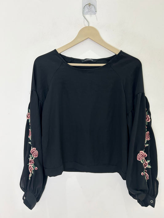 Sleeves Patchwork Black Top