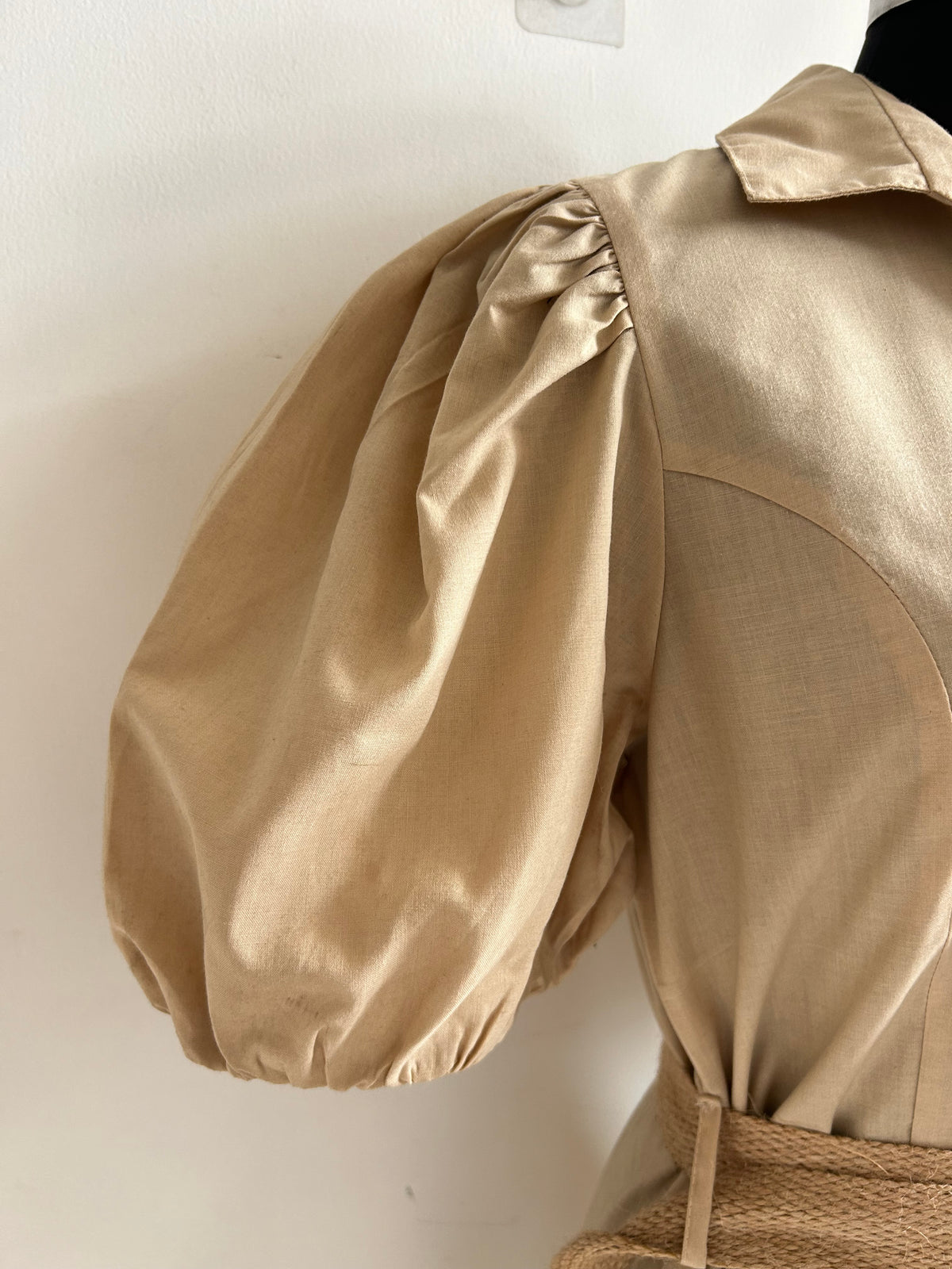 Beige Cotton Dress with Belt