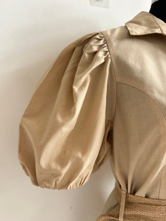Beige Cotton Dress with Belt