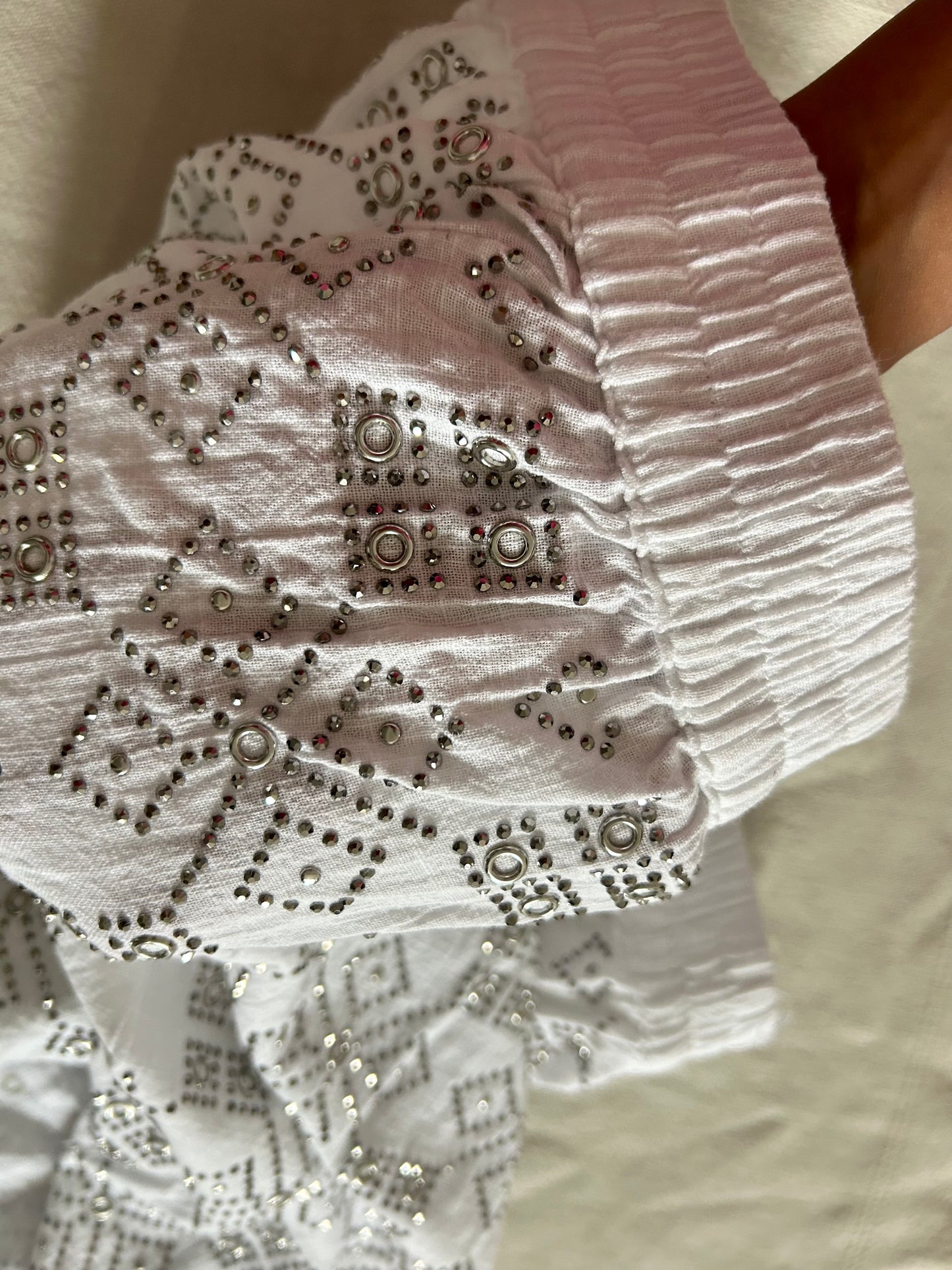 White Cotton Embellished Shorts
