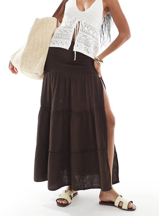 Brown Slit Skirt