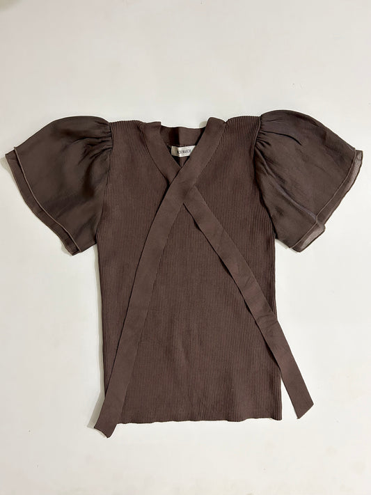 Brown Collar Strap Top