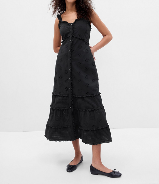 Gap Ruffle Hem Eyelet Maxi Dress
