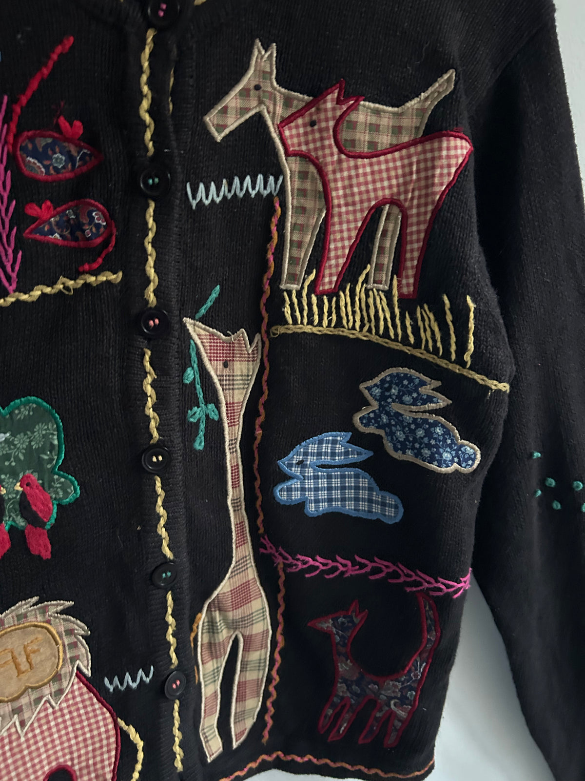 Vintage Animal Patchwork Black Cardigan