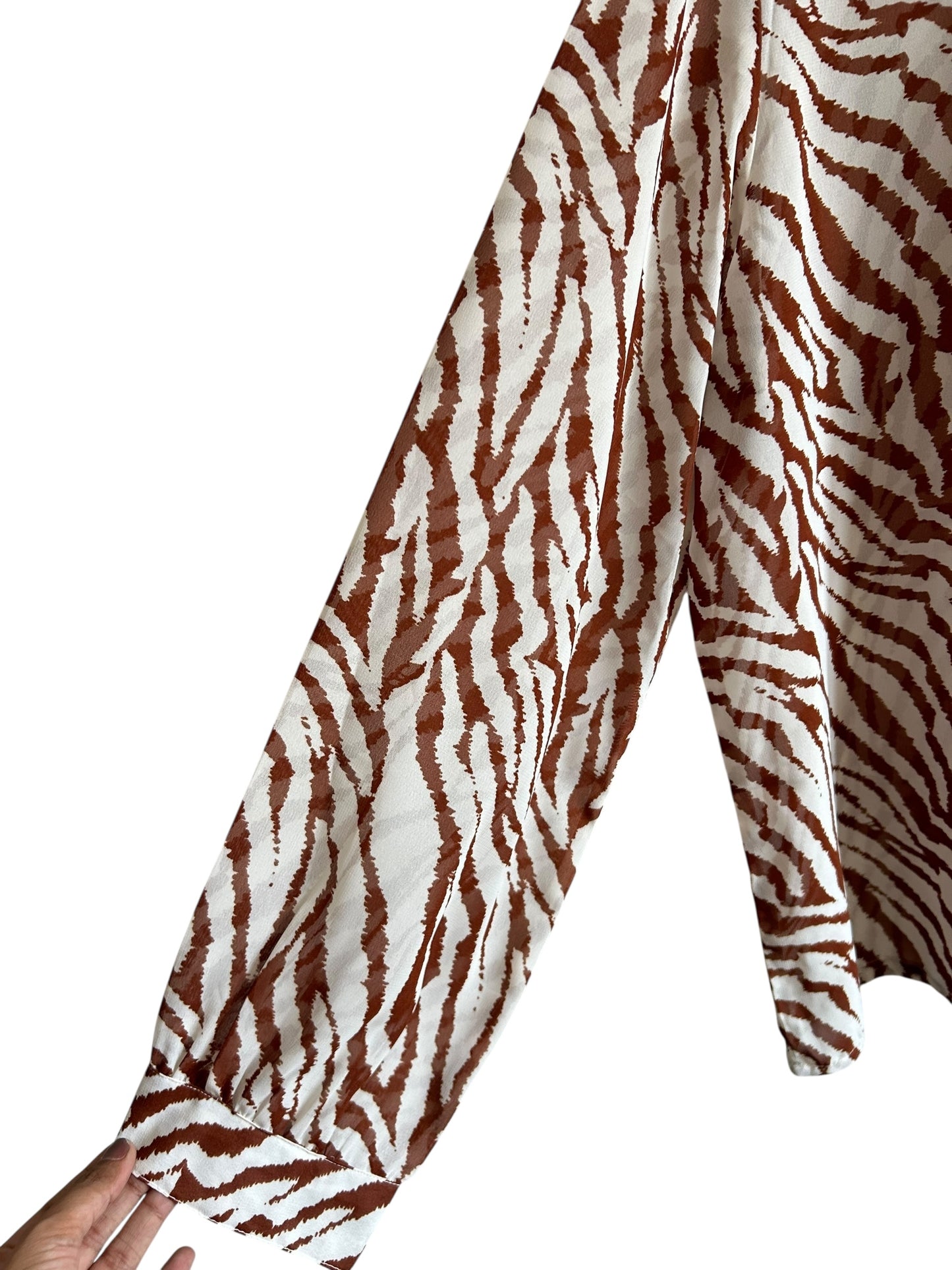 BOOHOO White and brown zebra print long-sleeve blouse