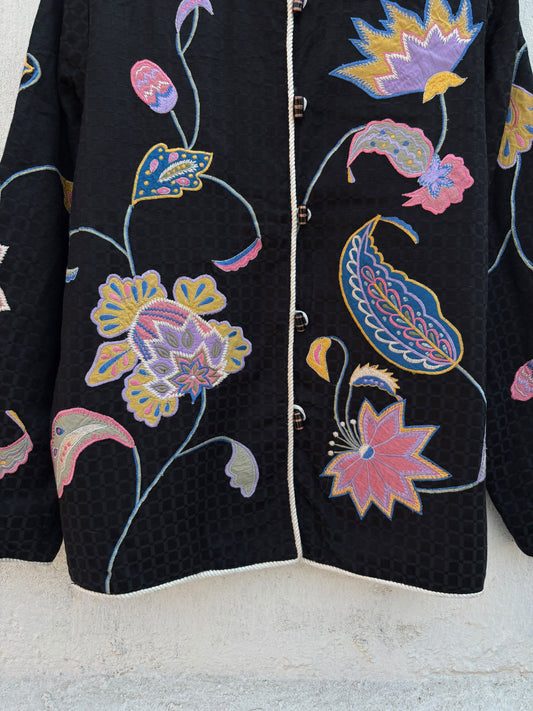 Vintage Black Floral Jacket: 44”
