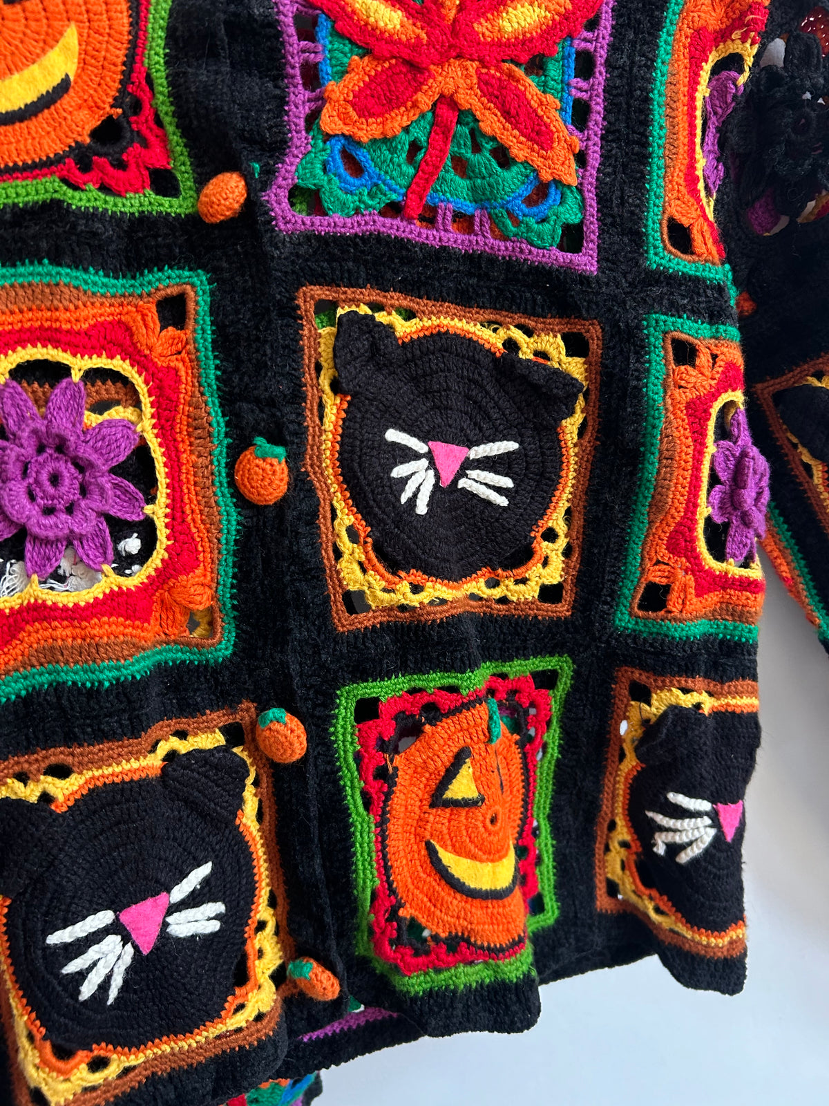 Vintage Halloween Crochet Granny Square Cardigan