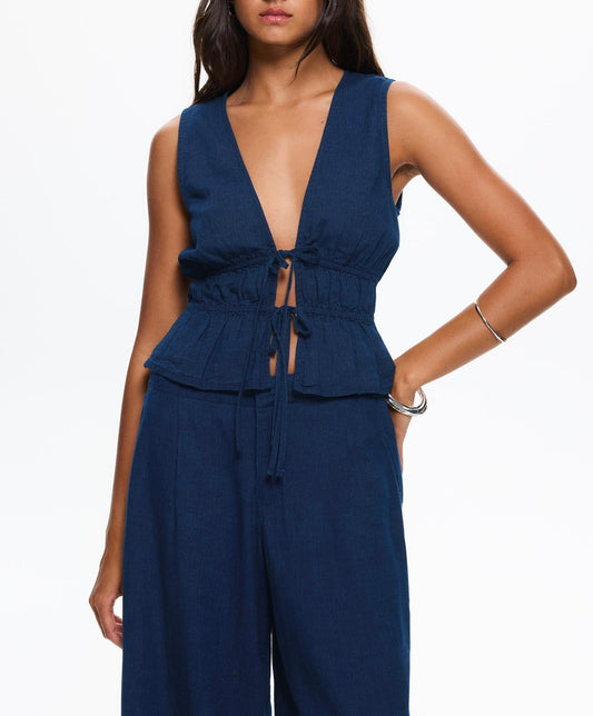Front Knot Navy Blue Top