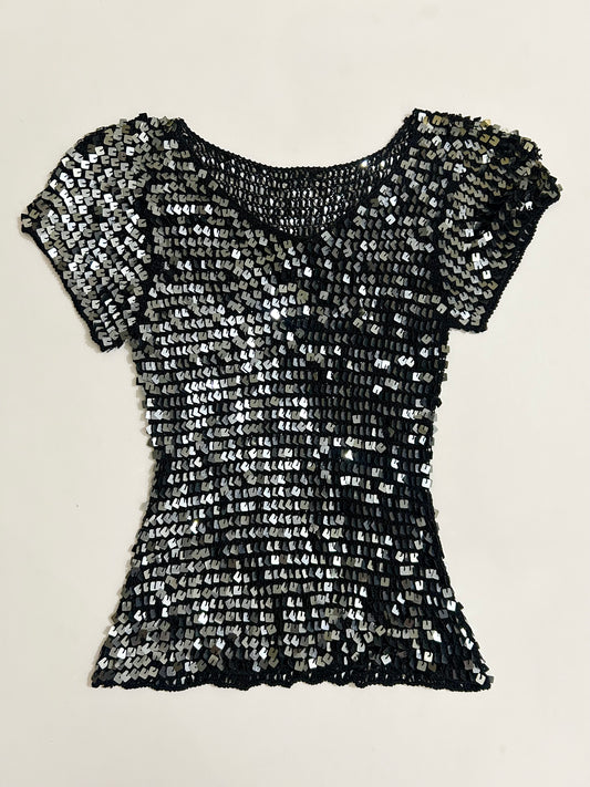 Black Embellished Sequinned Top