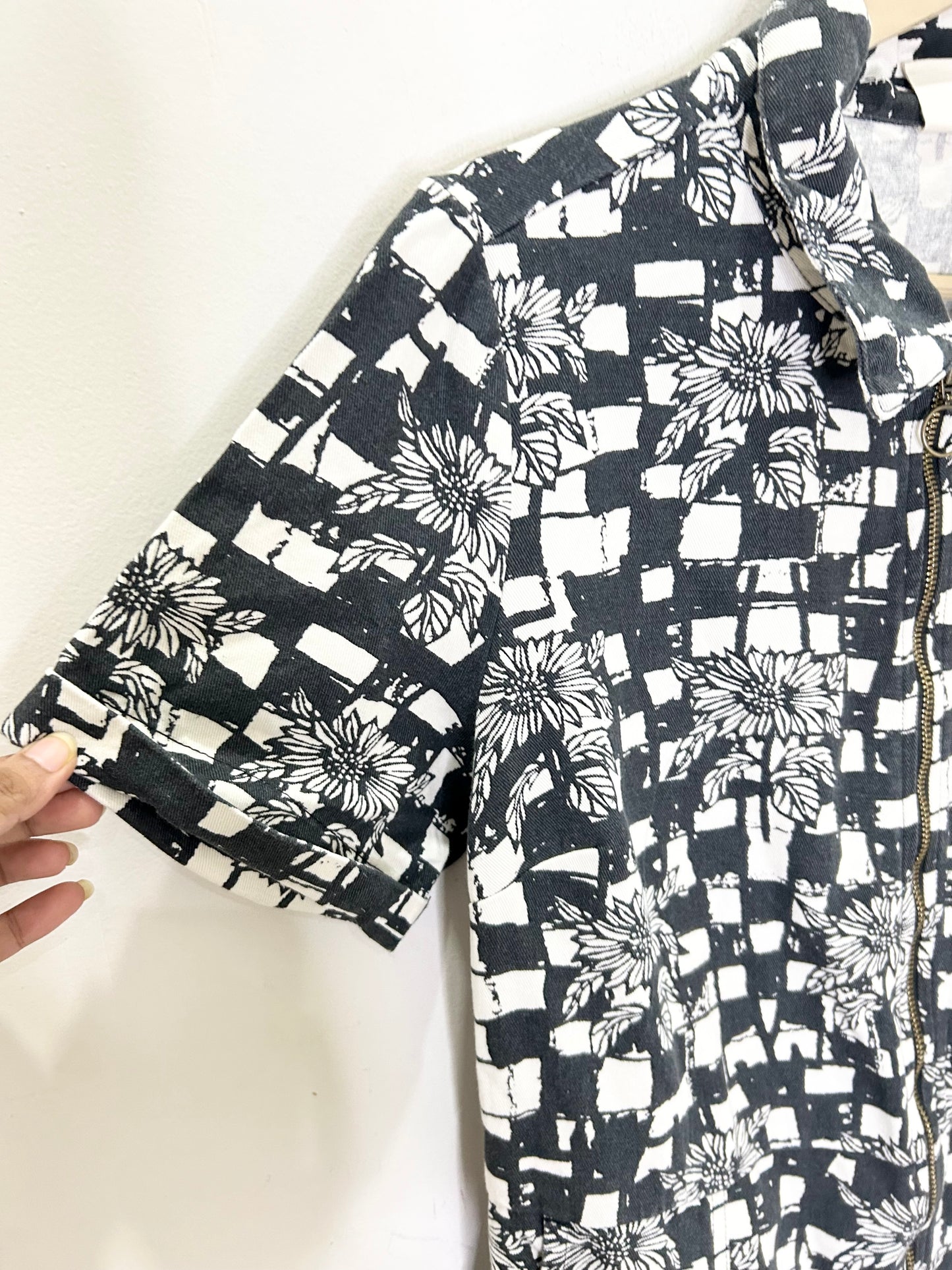 L.E. Ragan - Cotton Jumpsuit in Black & White Sunflower Check