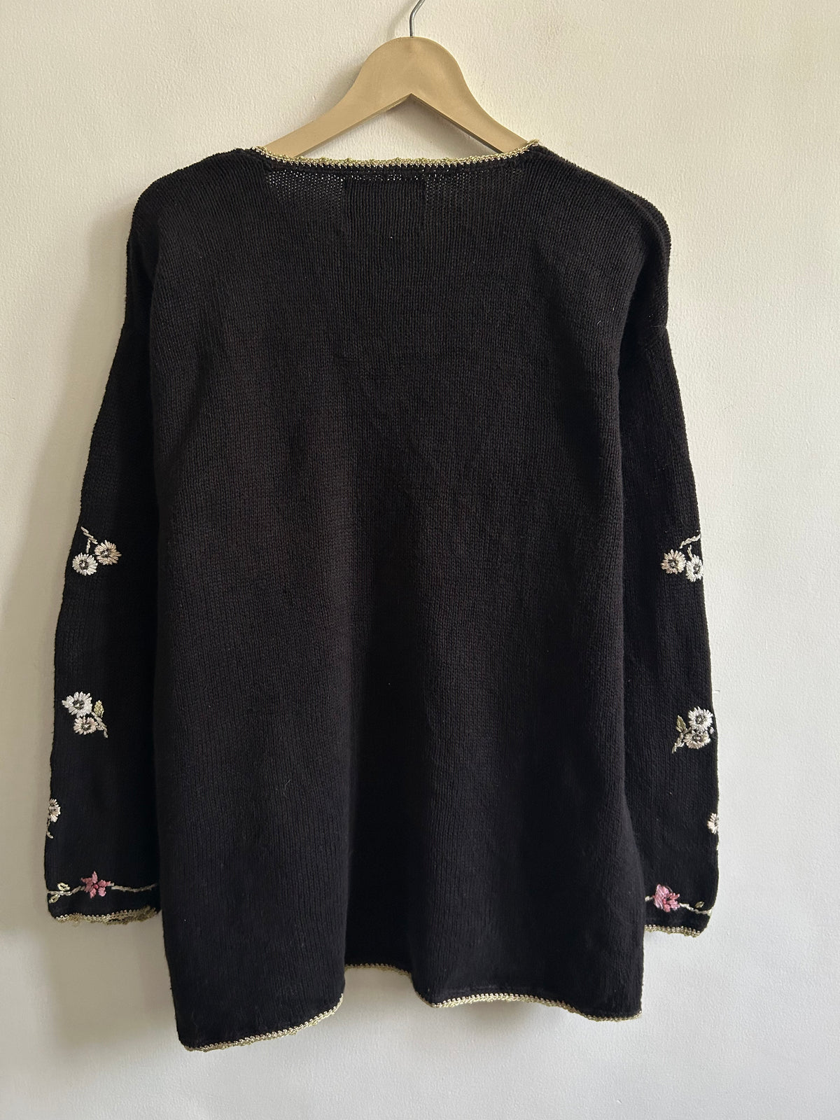 Vintage Floral Embroidered Black Sweater