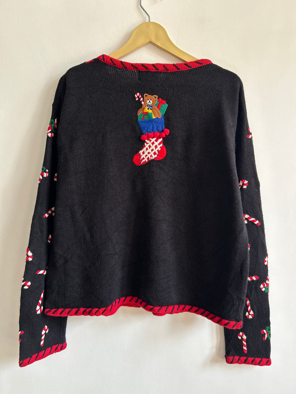 Teddy Bear Christmas Stocking Black Cardigan