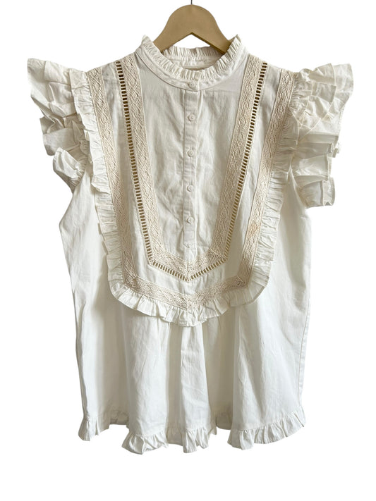 White sleeveless ruffle top