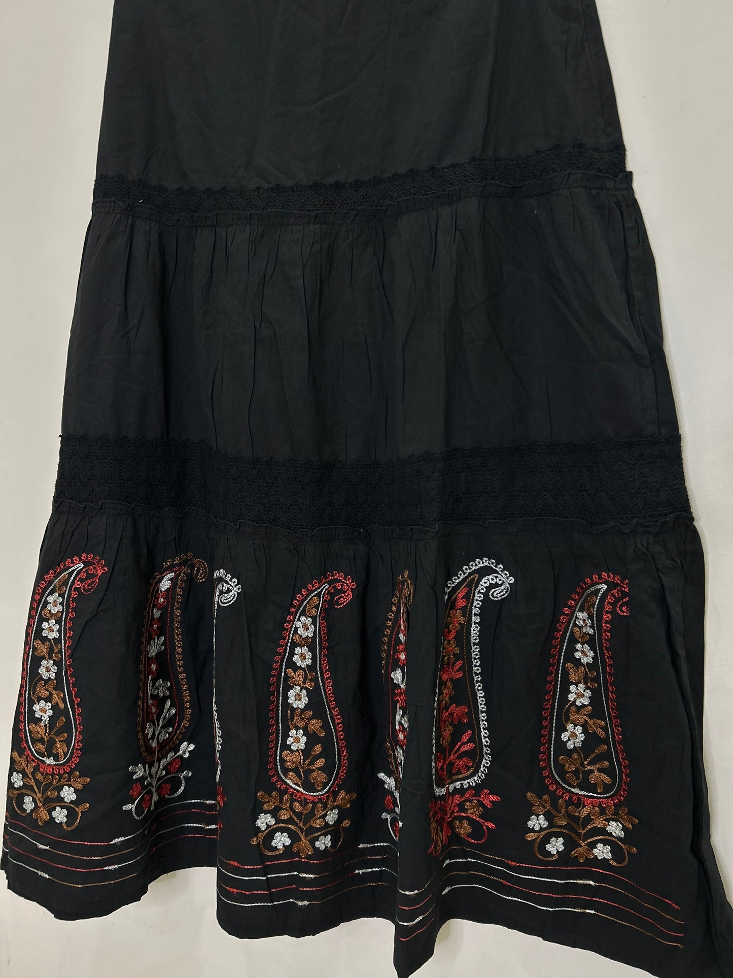 Black Cotton Embroidered Skirt