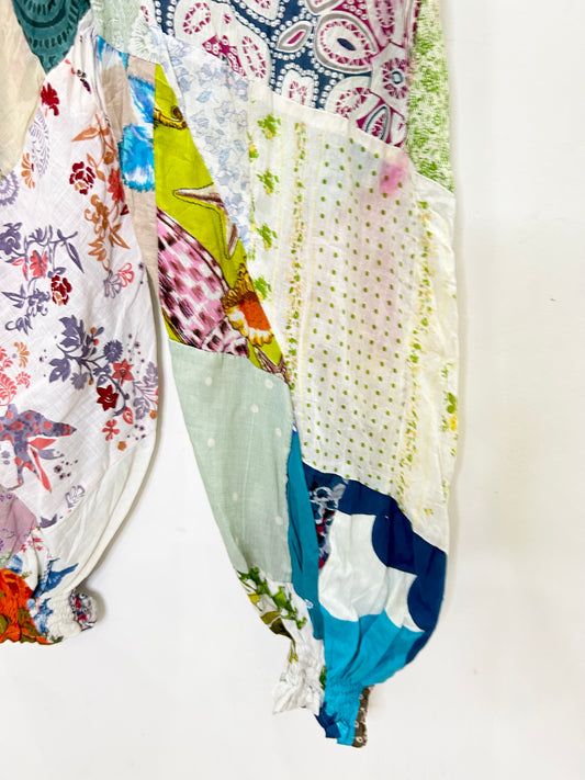 Patchwork Cotton Pants with Pocket