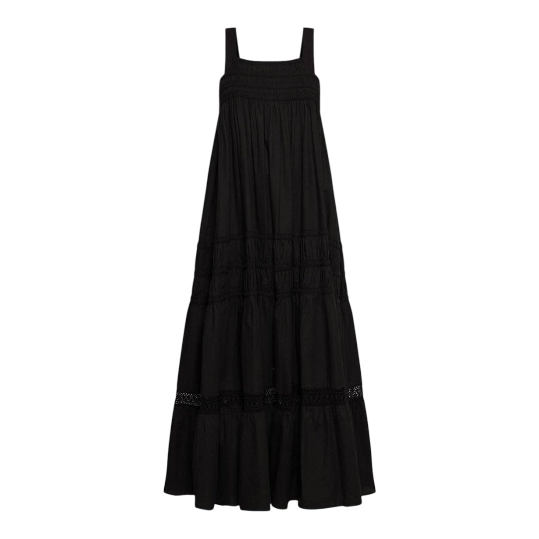 Black LINEN LOOK EMBROIDERED DETAIL MAXI DRESS (Copy)