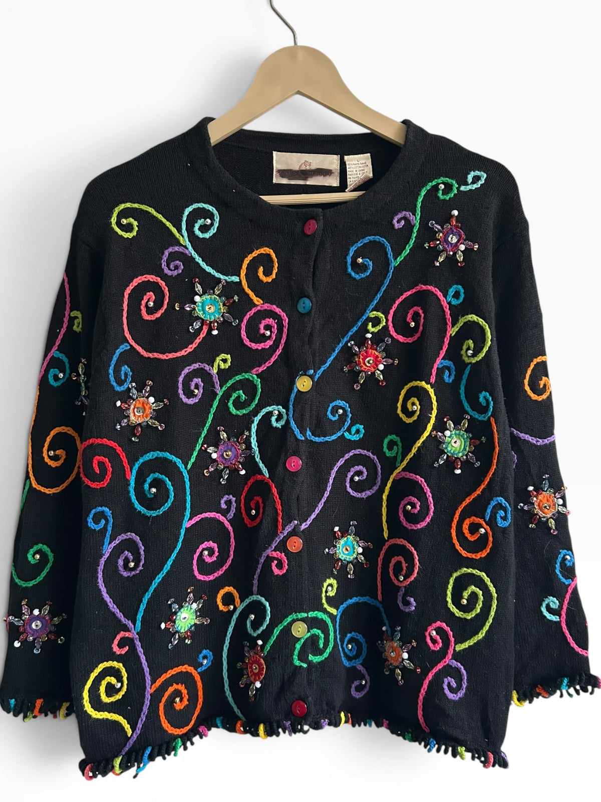 Vintage Beaded Swirl Knit Sweater