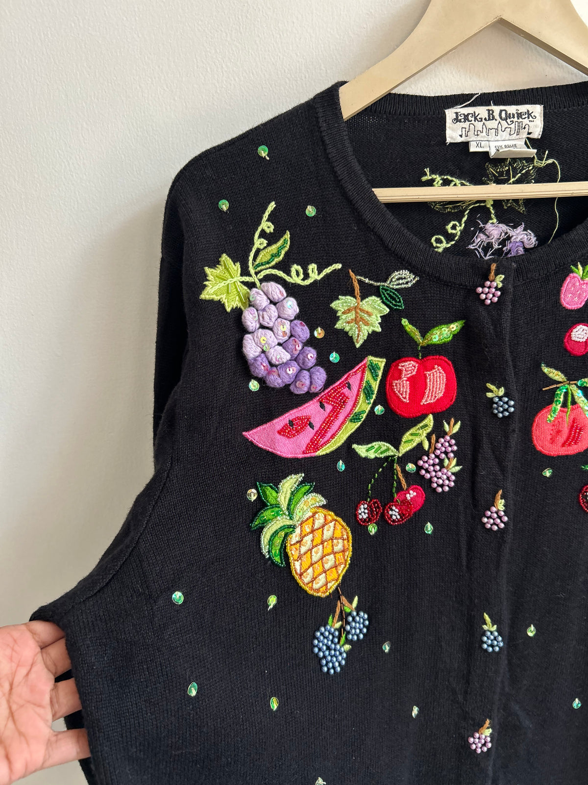 Fruit Basket Beaded Black Cardigan