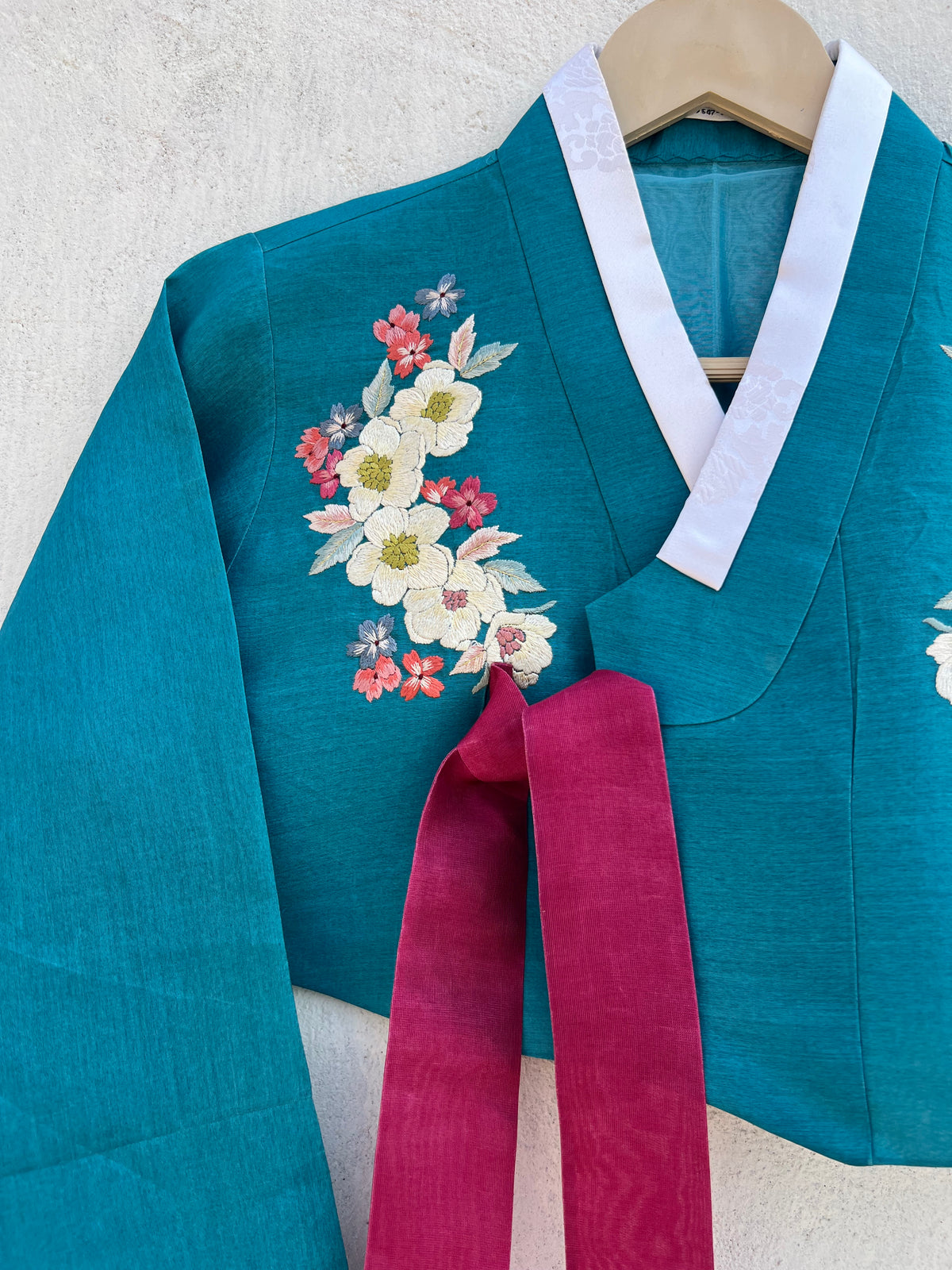 Blue Floral Hanbok Jacket: 32”