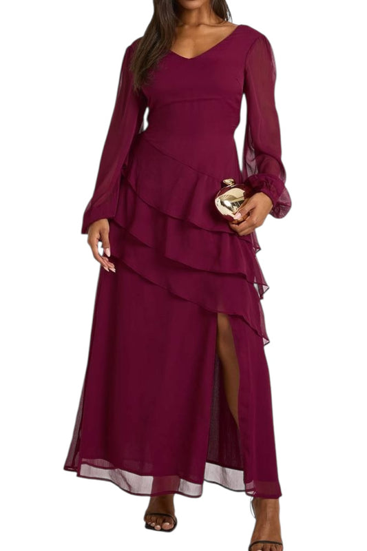 BOOHOO Chiffon Frill Maxi Dress