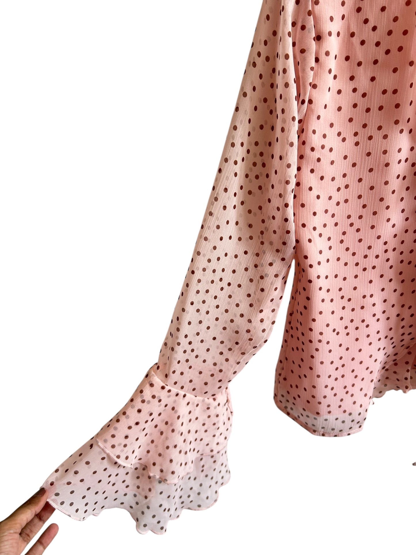 BOOHOO Polka Dot Chiffon Ruffle Top
