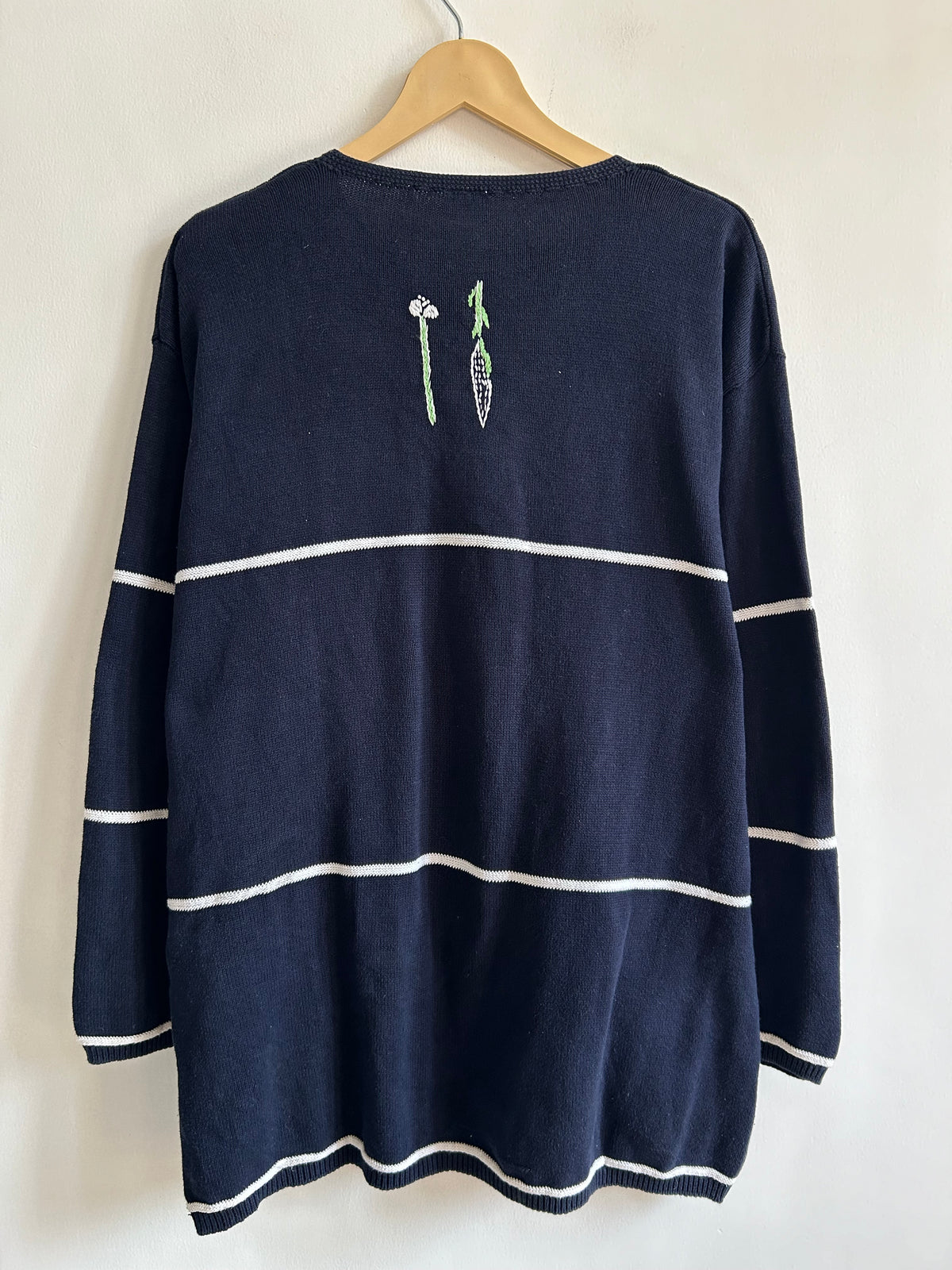 Vintage Botanical Garden Knit Navy Blue Sweater