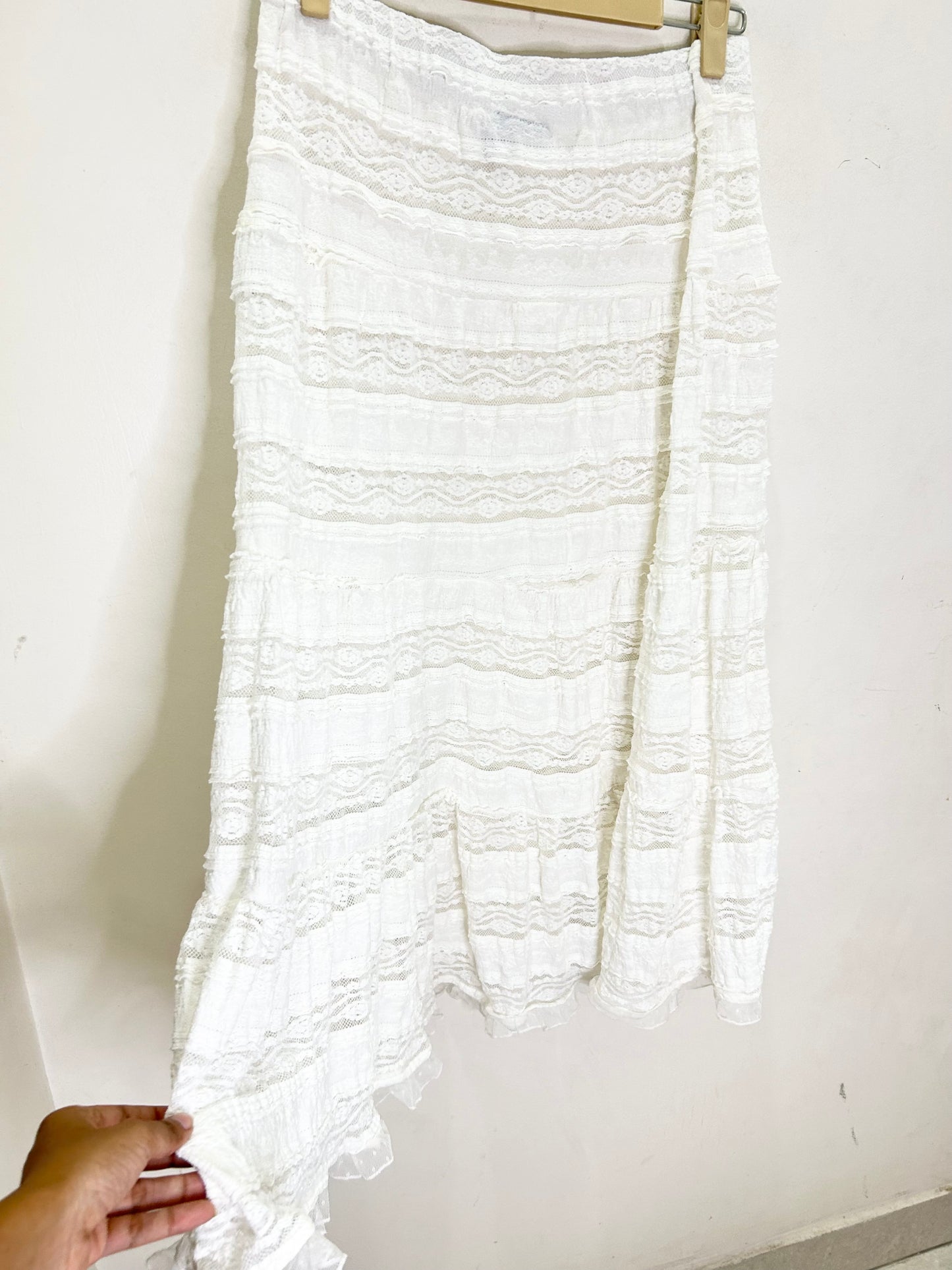 ASOS DESIGN lace textured tiered smock maxi skirt in white