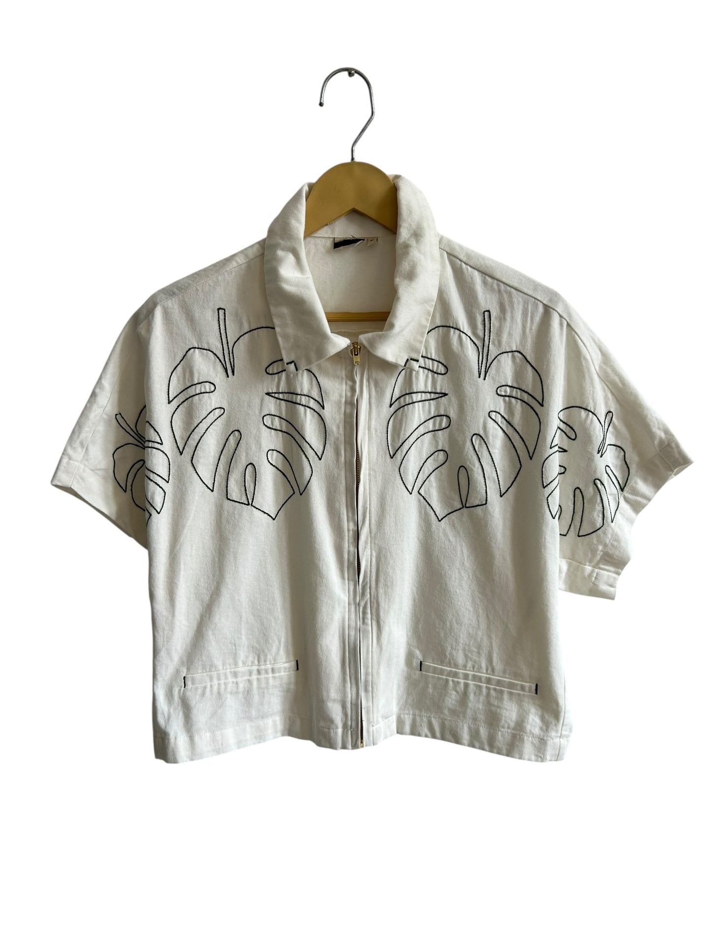 Embroidered Zipper Top