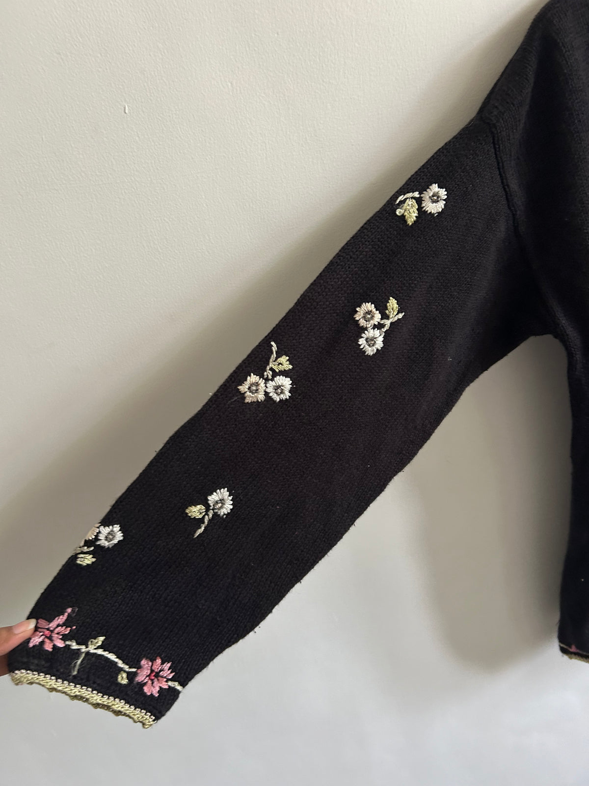 Vintage Floral Embroidered Black Sweater