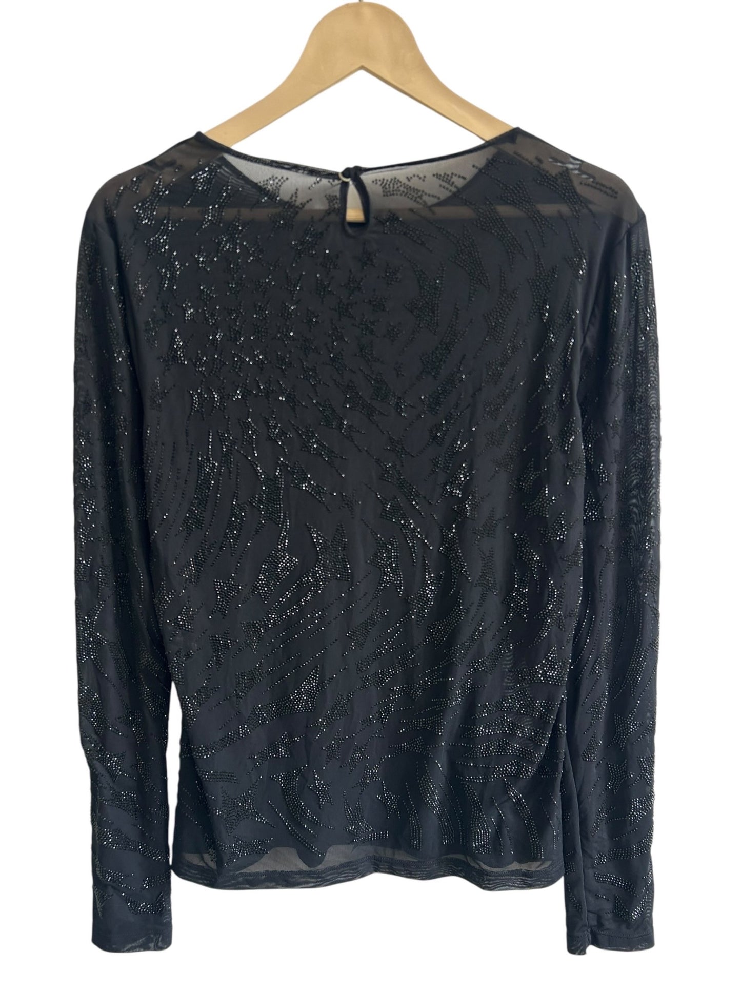 Black Mesh Embroidered Top
