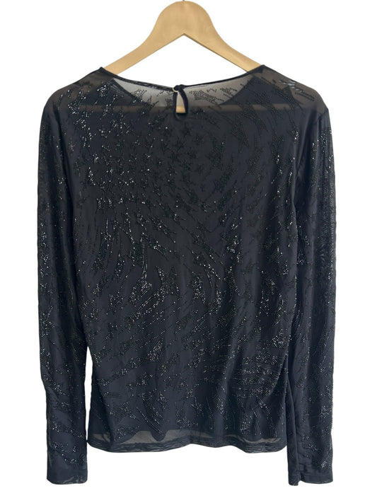 Black Mesh Embroidered Top