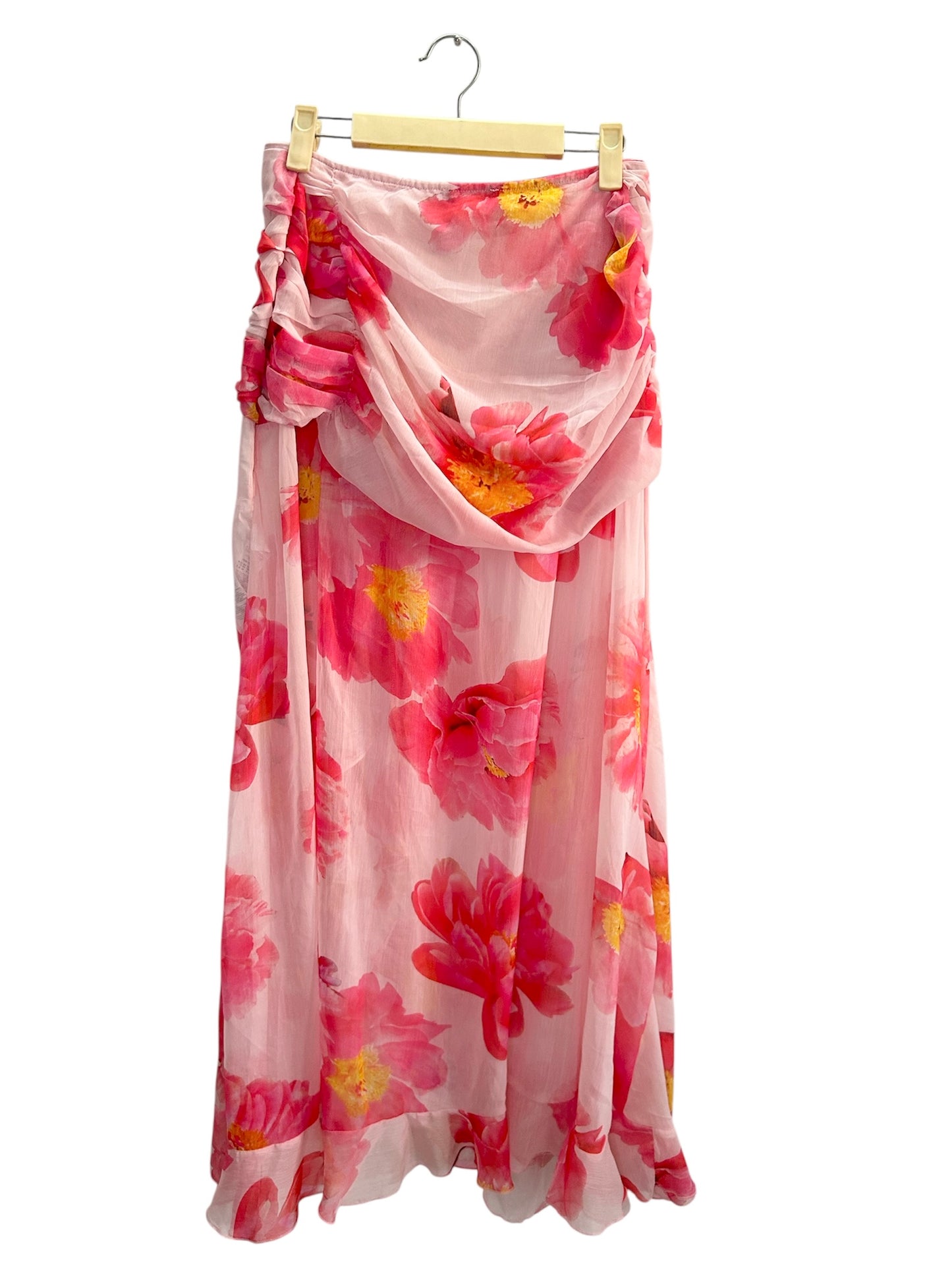 Floral Chiffon Ruffle Split Leg Maxi Skirt