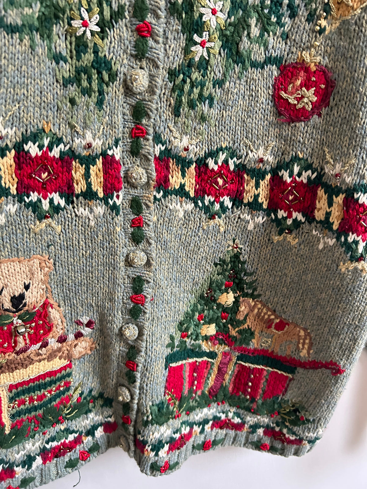 Vintage Christmas Teddy Bear Cardigan