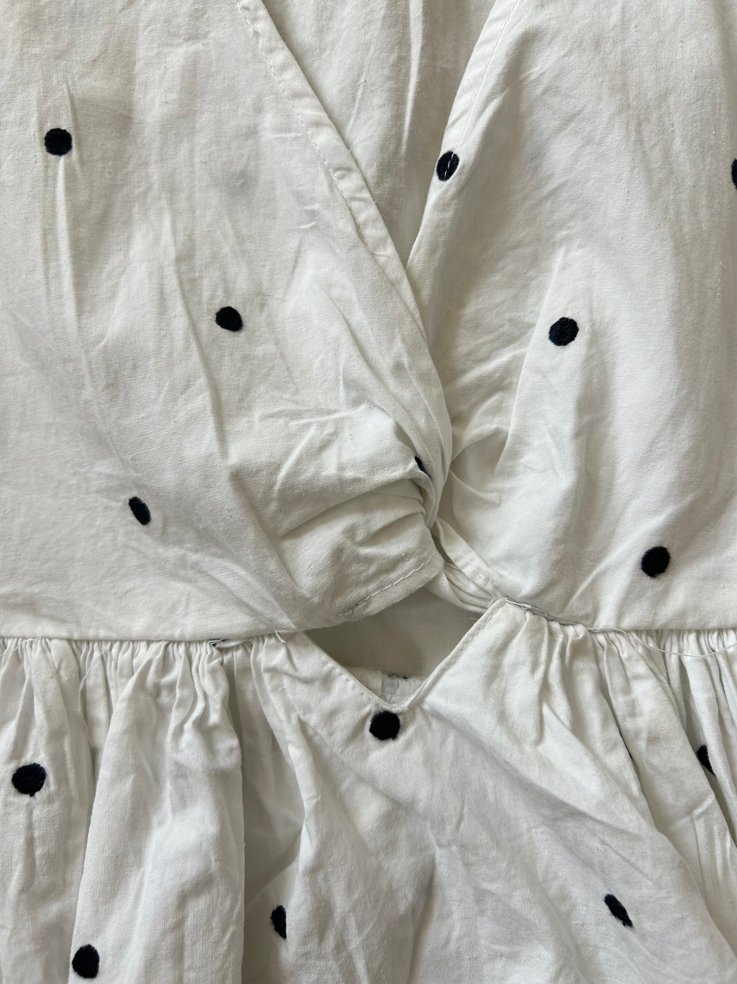 White Cotton Front Twisted Polka Dot Top
