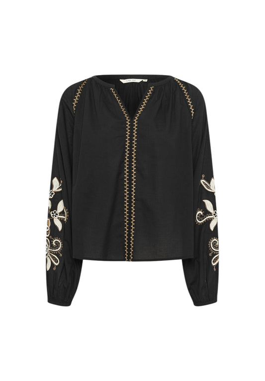 Cotton Black Embroidered Top