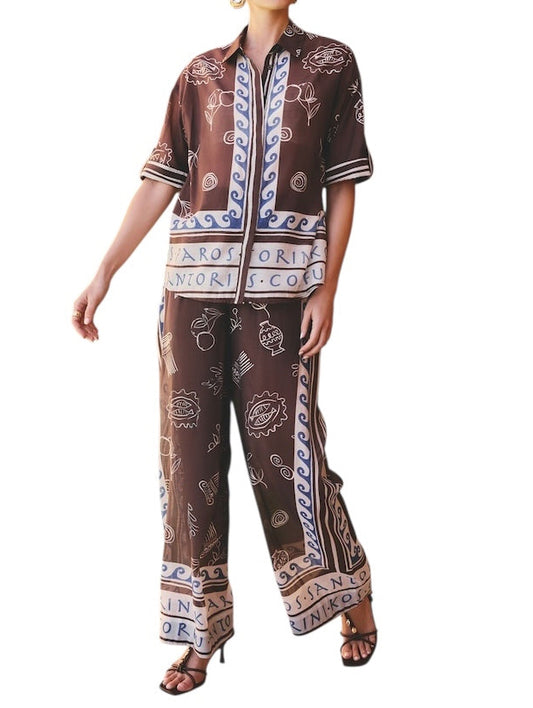 NEXT Greek Print Co Ord Set: Brown
