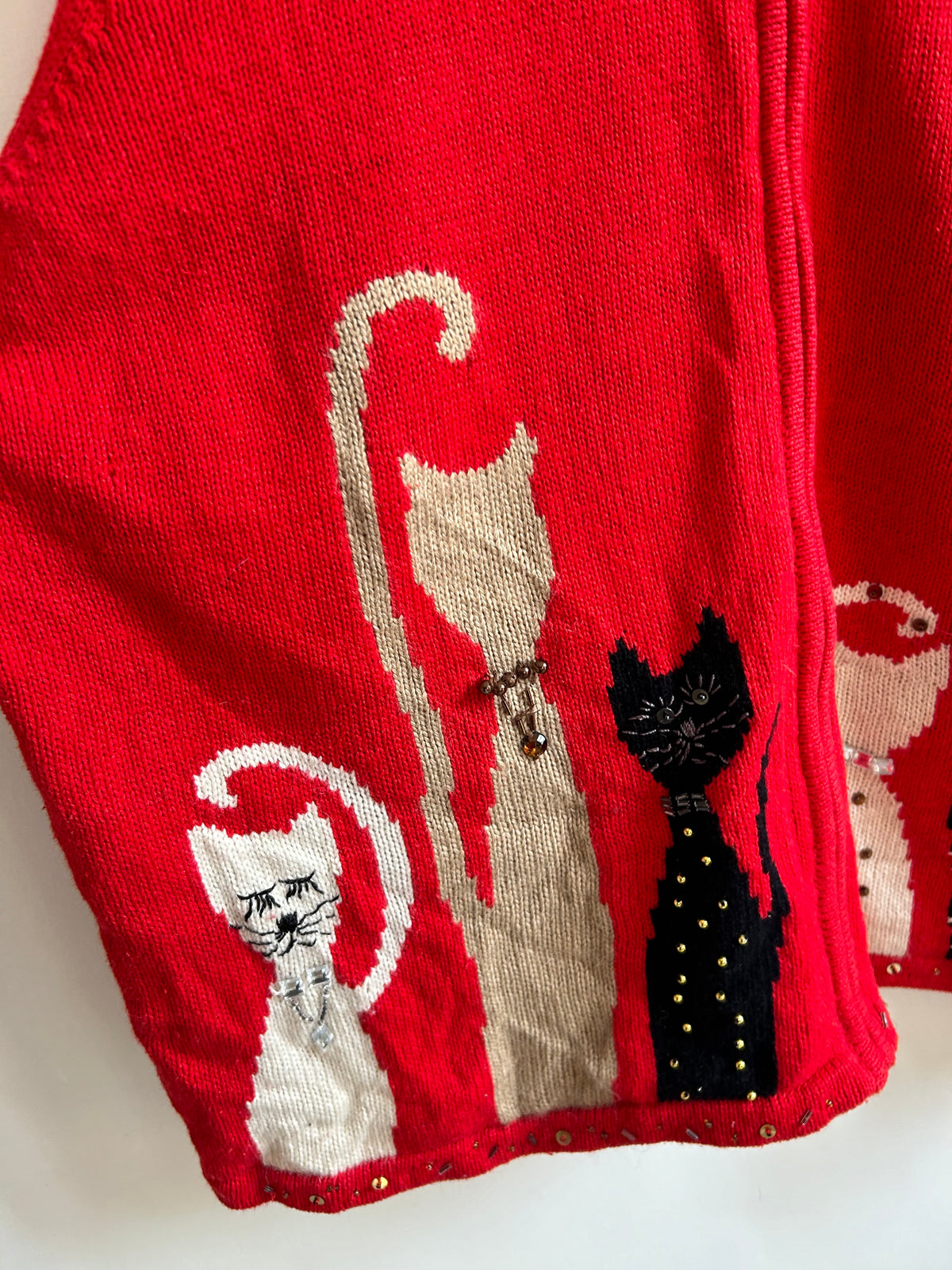 Vintage Red Zip Up Cat Sweater