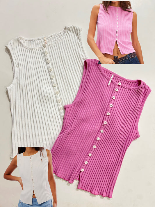 White Ribbed Vest Top-Bust 40 TO 46